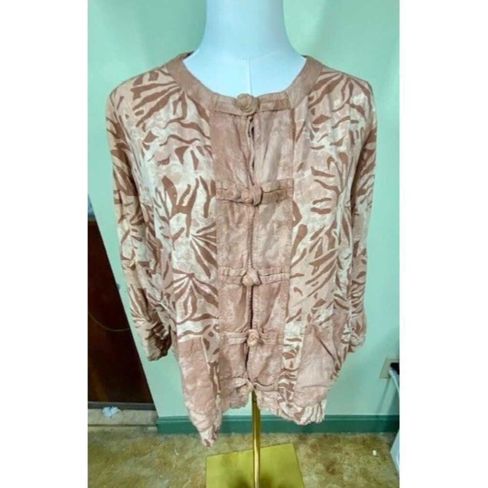 Red's Threads Women's Size L/XL Button-Front 3/4 Sleeve Blouse Bohemian Hippie